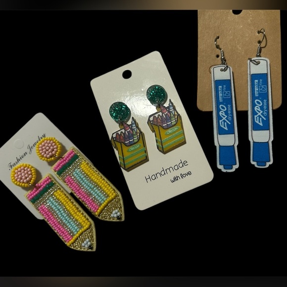 Jewelry - Teacher 👩🏻‍🏫 3 Pc.bundle - Colorful Earrings (highlighter, pencil, crayons)